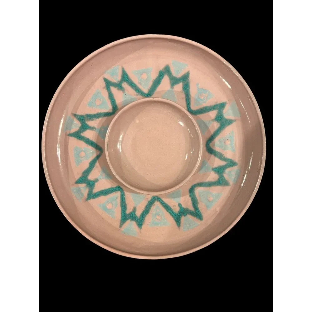 Schmidt-Marken Designs Pink Aztec‎ Pattern Pottery Stoneware Chip & Dip Platter